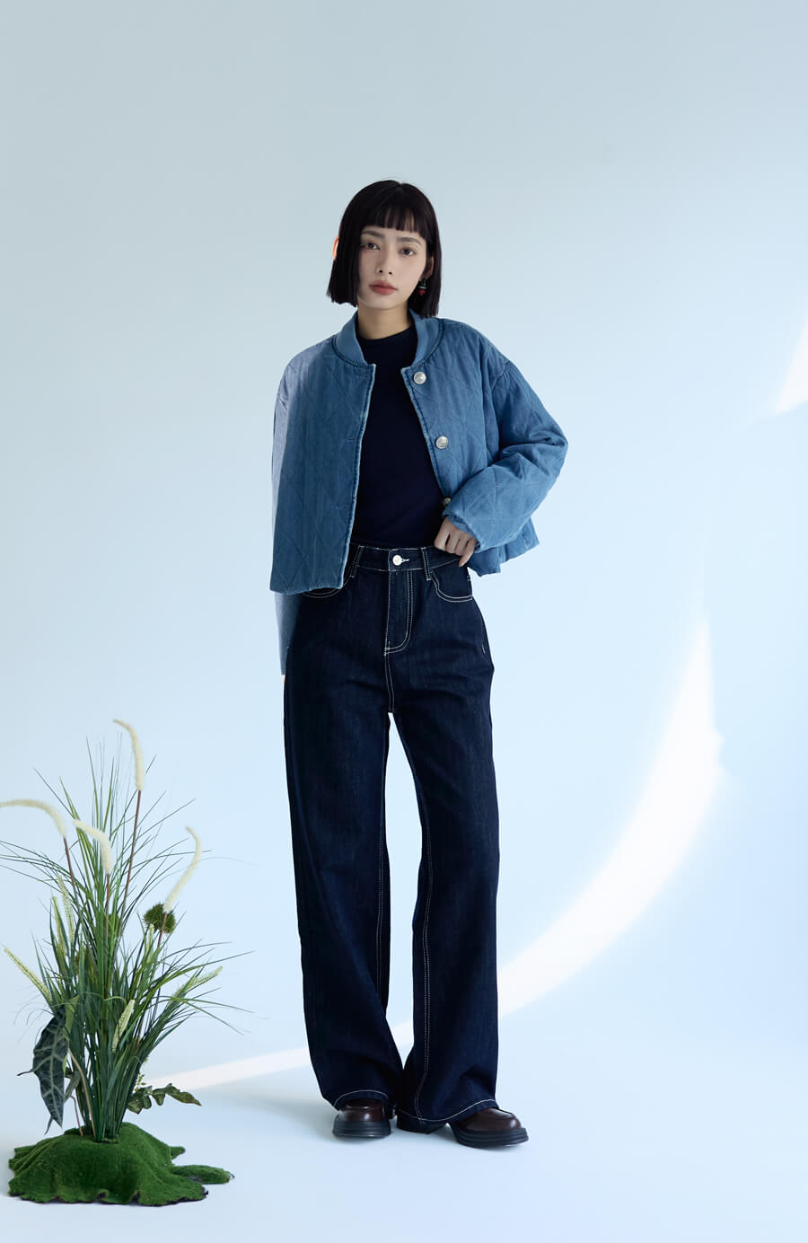 闆娘自留菱格紋鋪棉單寧夾克 2色
