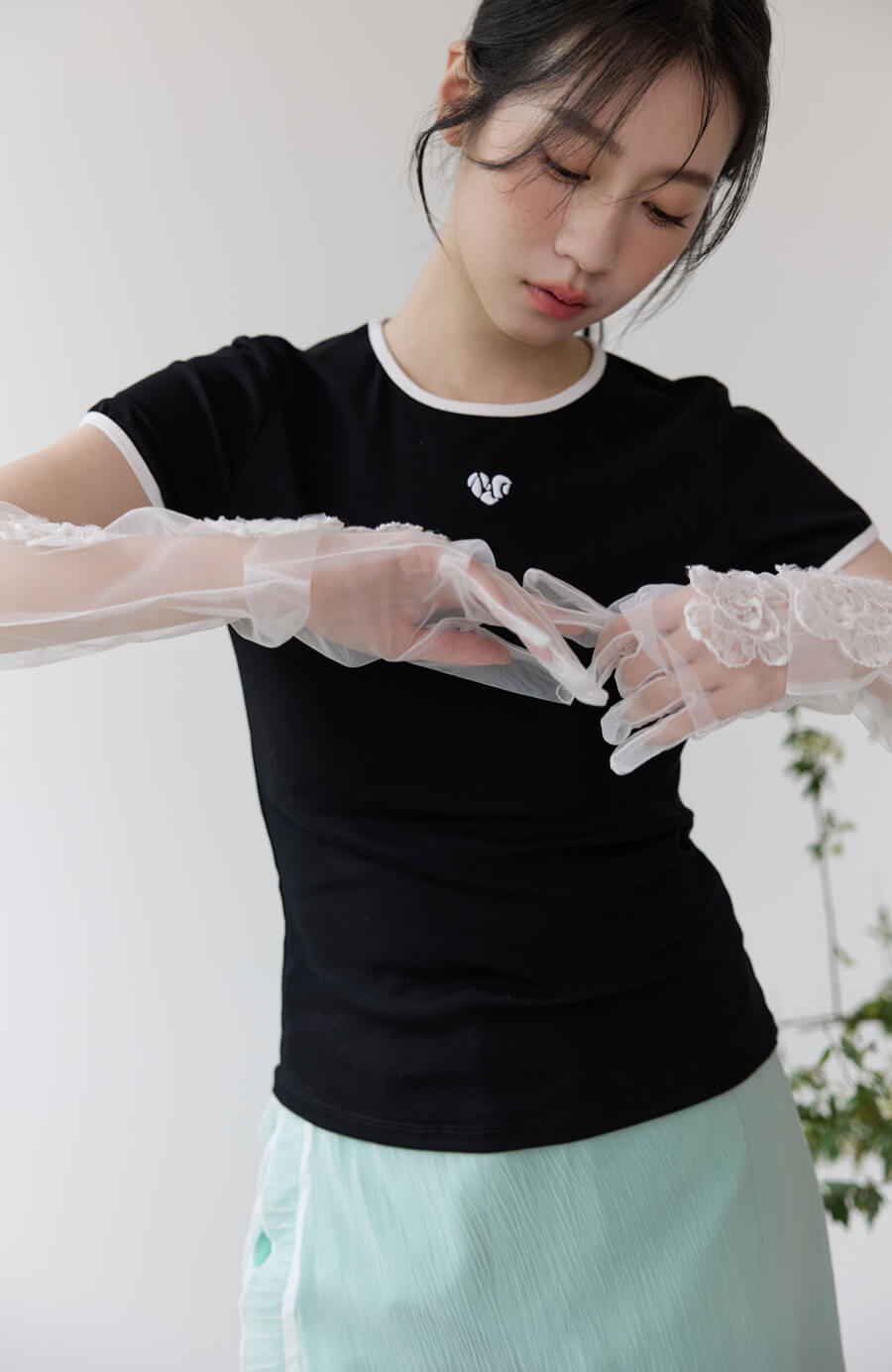 花朵網紗手套