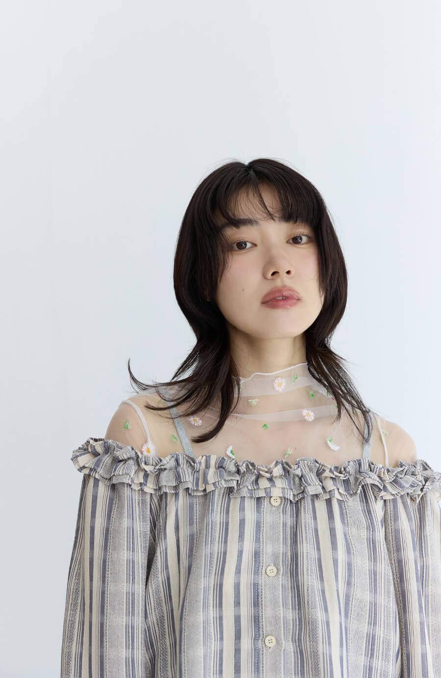 清透花束網紗立領打底衫 5色