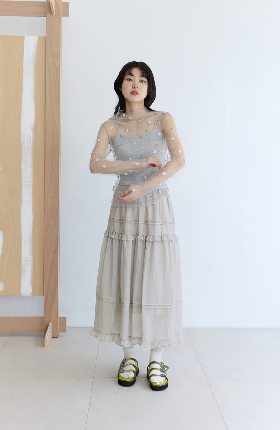 清透花束網紗立領打底衫 5色