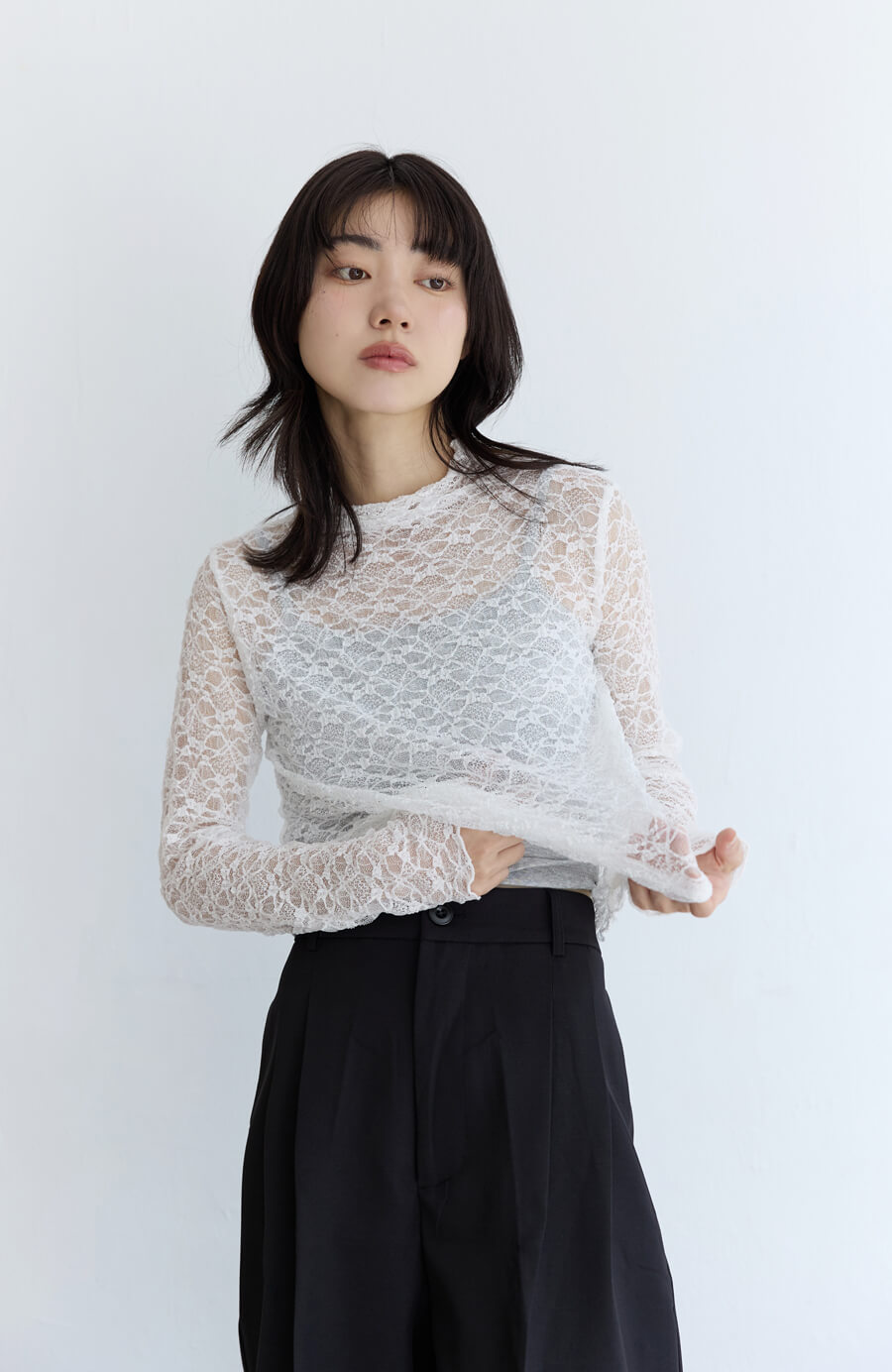 波紋蕾絲小立領打底衫 3色