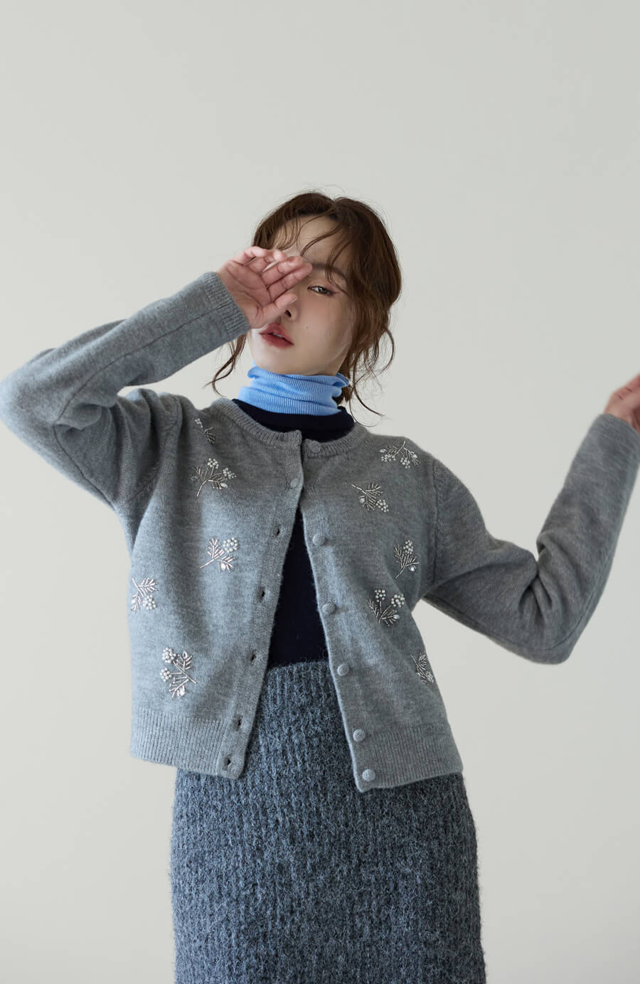 手縫釘珠開襟毛衣外套 2色