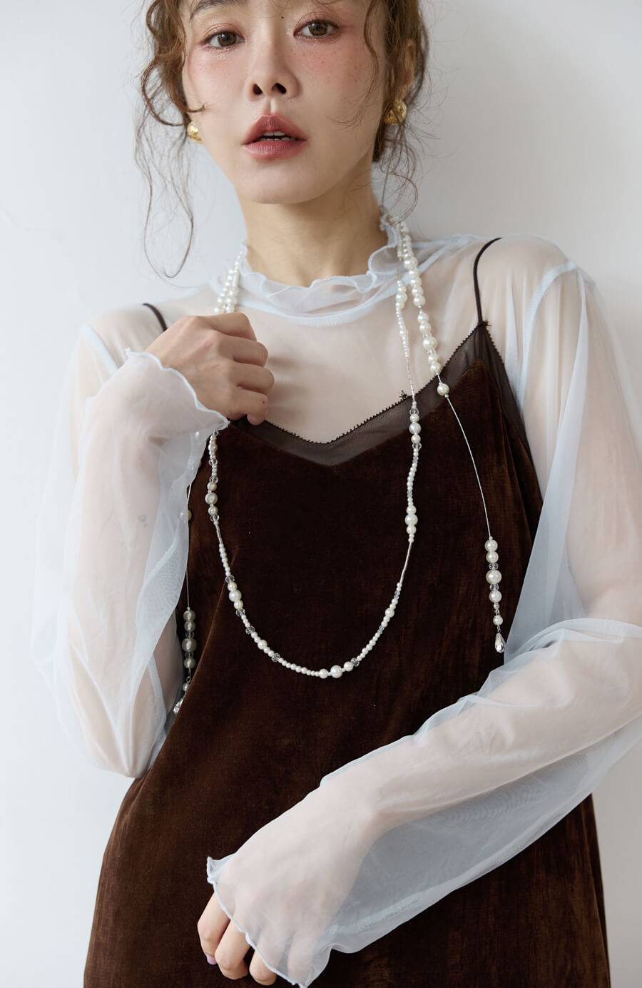 透紗小百摺疊搭長袖上衣 3色