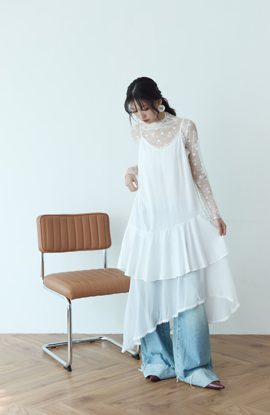 細肩雪紡波浪層次洋裝 2色