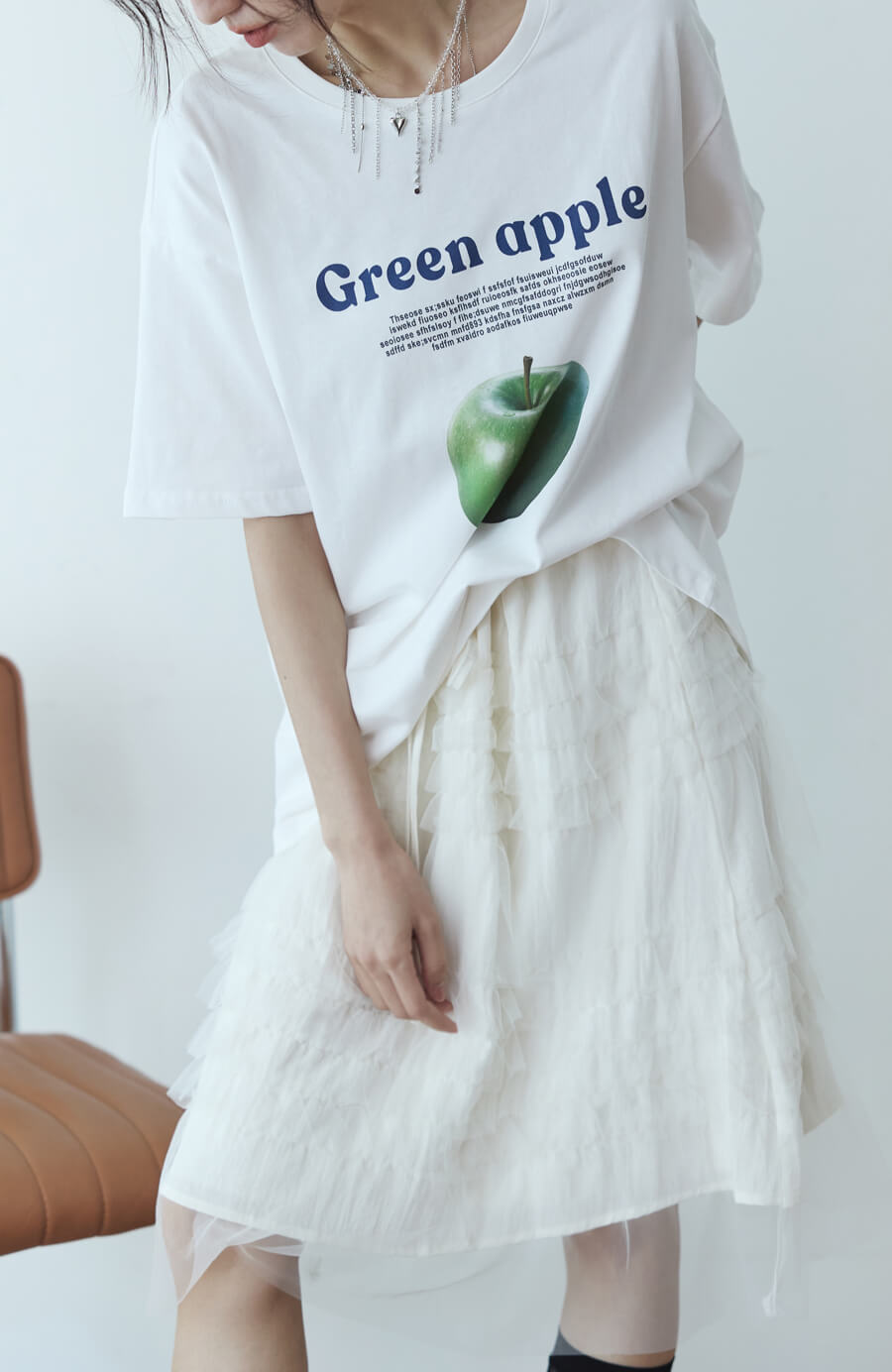棉麻輕柔網紗及膝裙