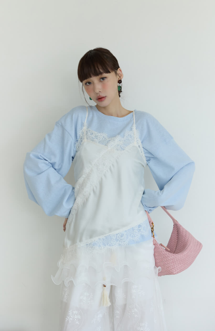 光澤蕾絲不規則背心 5色