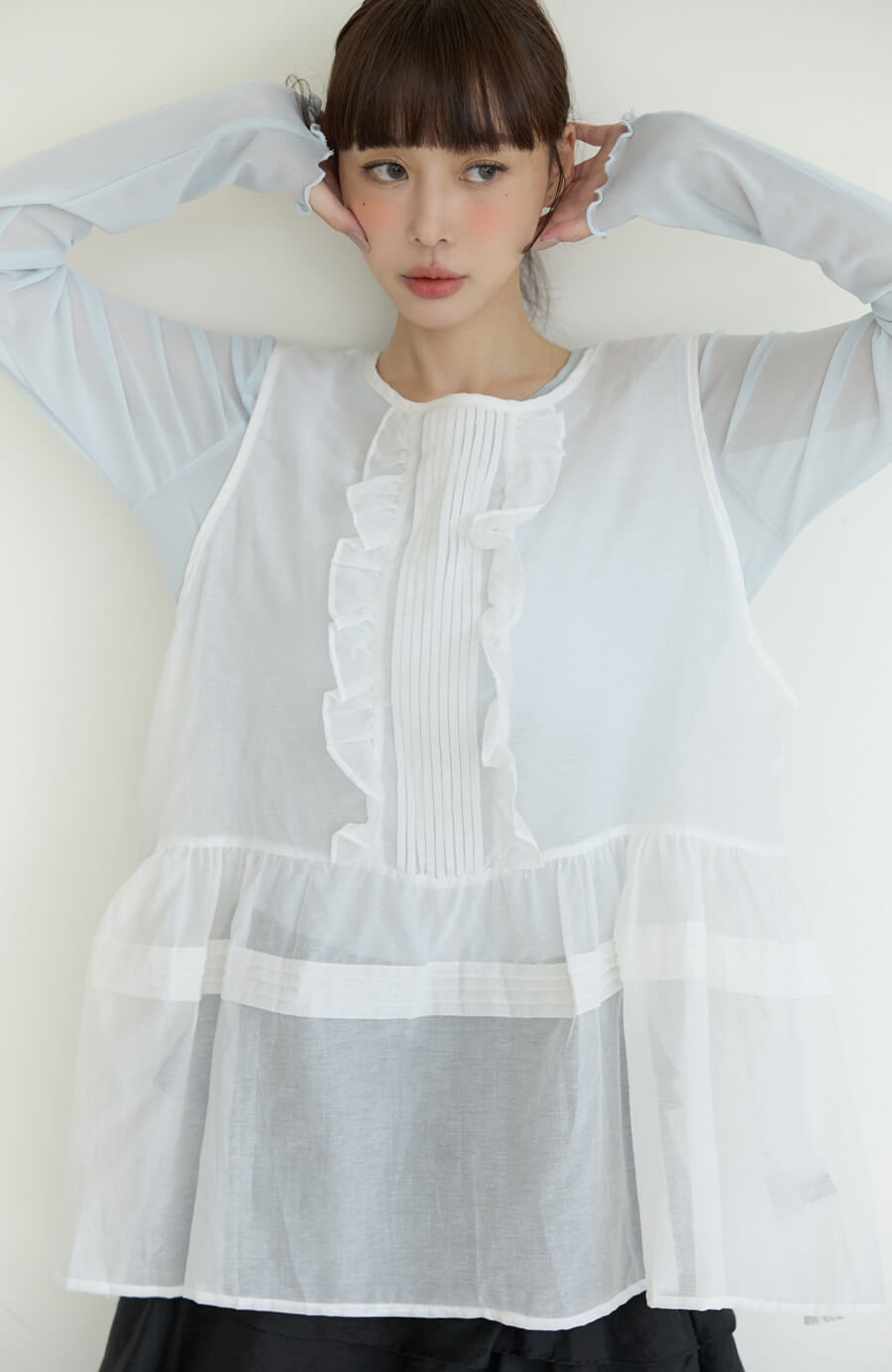 荷葉邊薄棉傘擺背心 2色