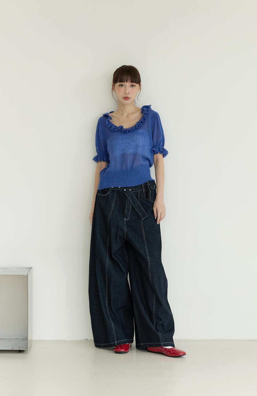 公主袖荷葉針織上衣 3色