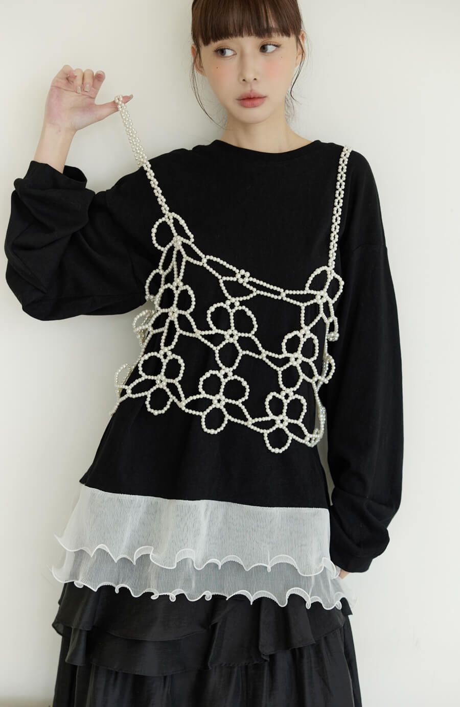 立體簍空珍珠花朵外罩 2色