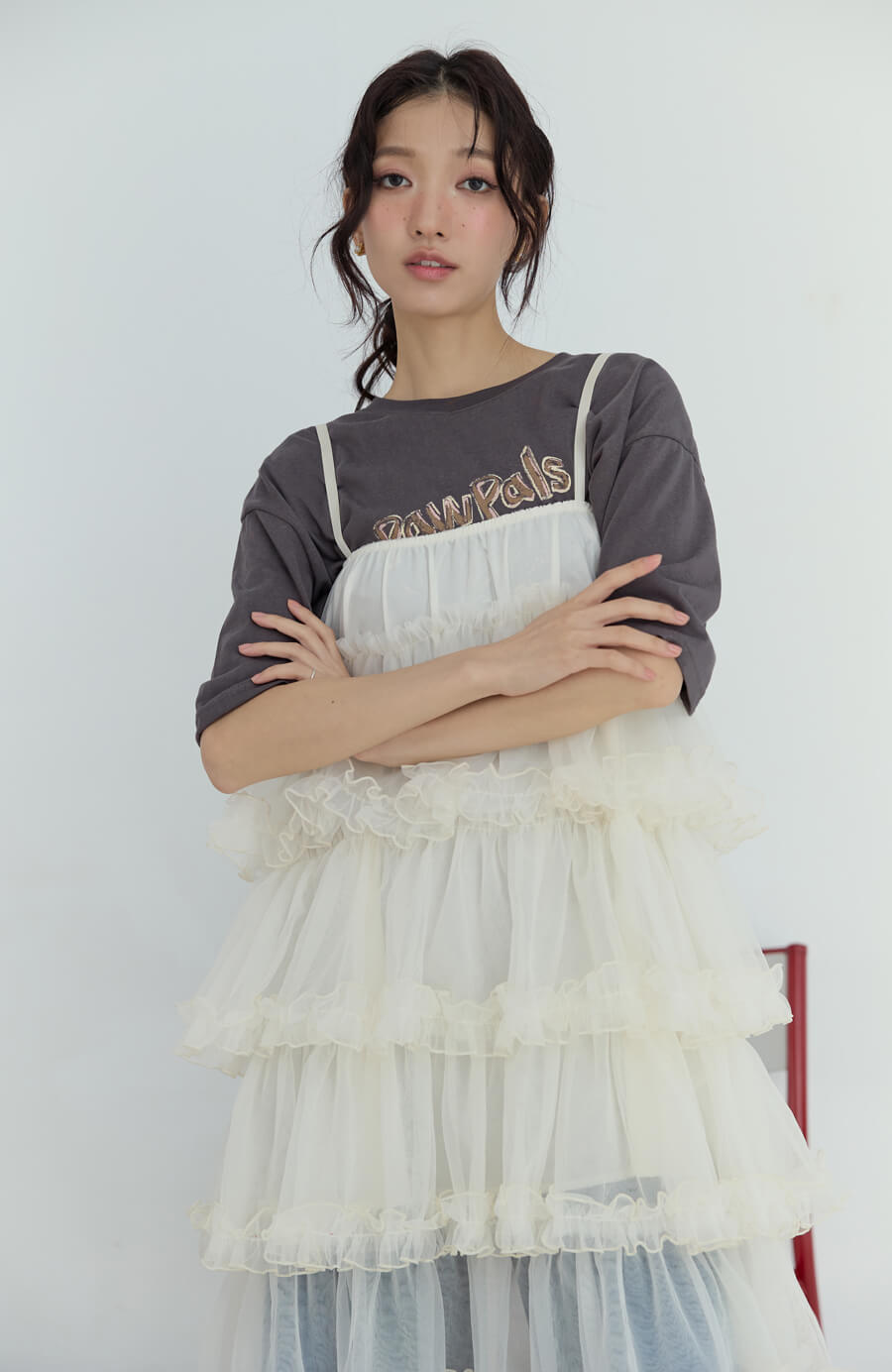仙女感波浪網紗細肩蛋糕洋裝 3色