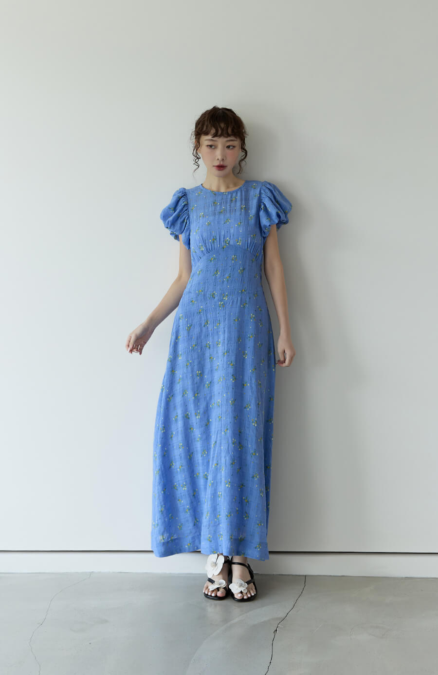 立體澎袖高腰碎花洋裝 2色