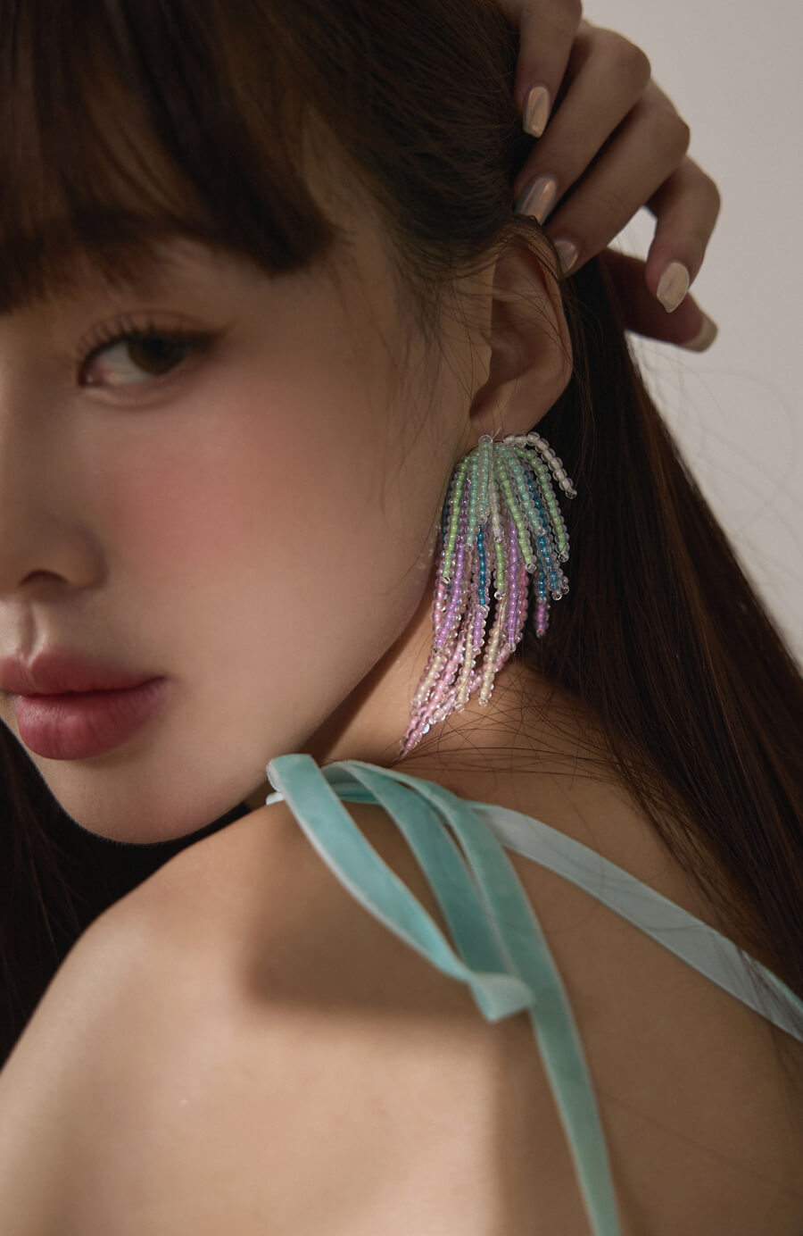 彩珠流蘇造型耳針
