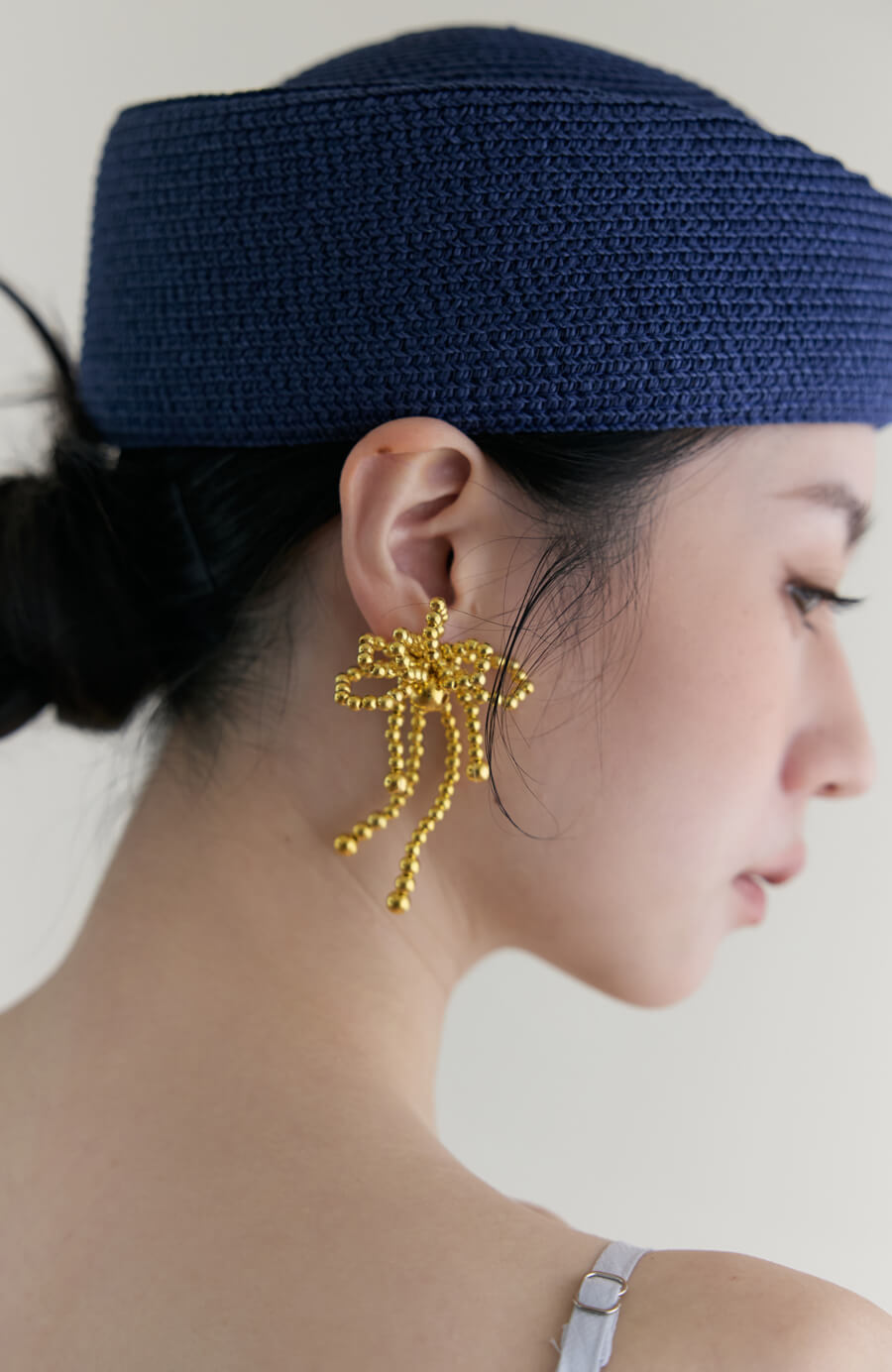 金色流蘇花朵造型耳針