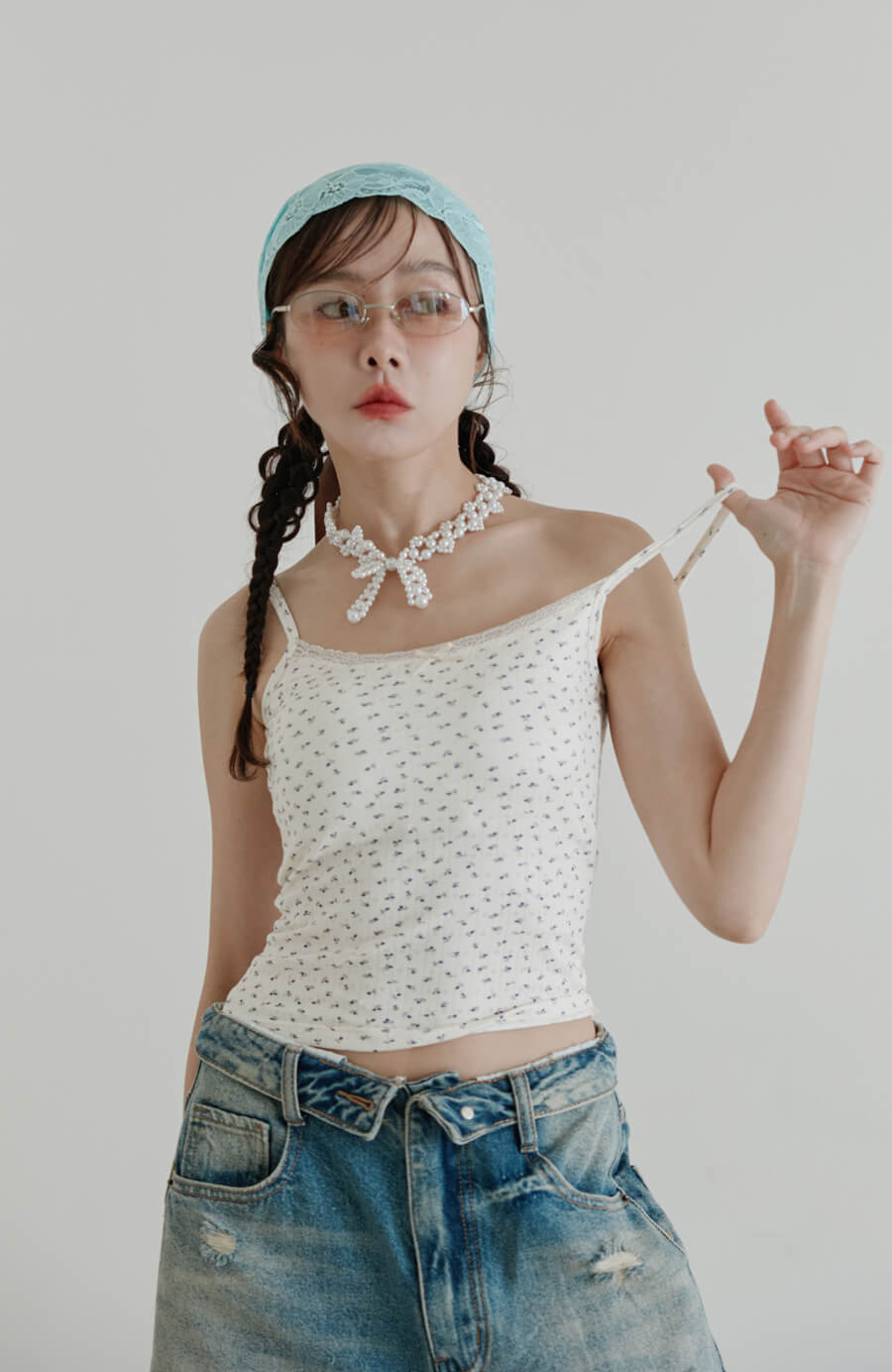 碎花蕾絲坑條細肩Bratop 3色