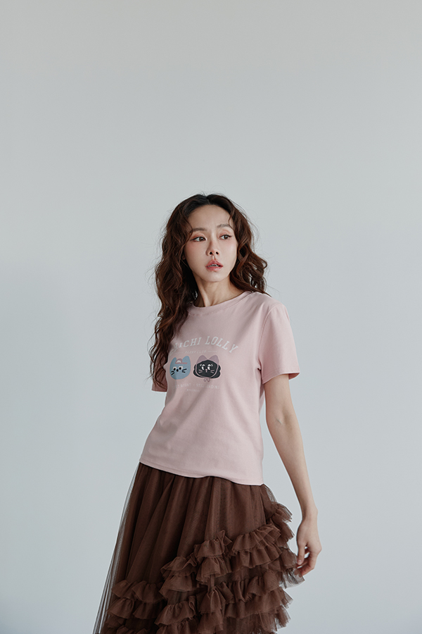 MOSDRESS CHICHI & LOLLY美式短版Ｔ 粉色短版上衣韓系穿搭