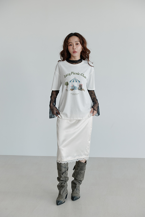 MOSDRESS CHICHI & LOLLY野餐寬鬆T 白色角色T恤夏日穿搭