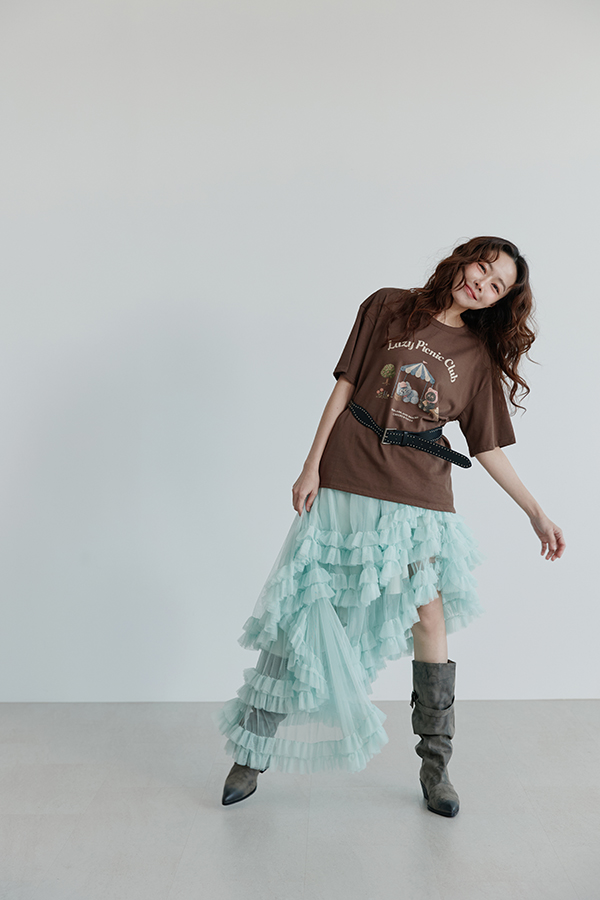 MOSDRESS CHICHI & LOLLY野餐寬鬆T 咖啡色寬鬆T恤日常穿搭