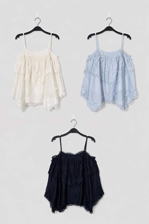 MOSDRESS 不規則蕾絲滾邊蛋糕細肩背心 版型展示