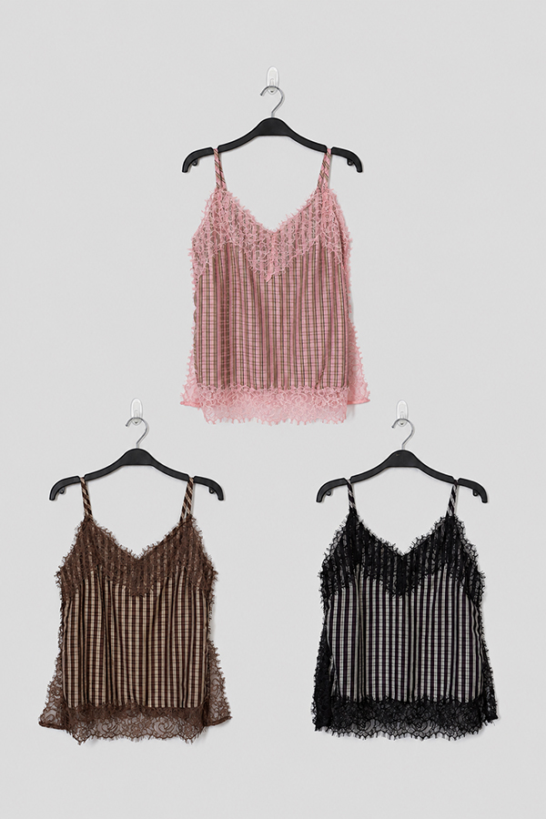 MOSDRESS 復古格紋蕾絲細肩背心 夏日穿搭