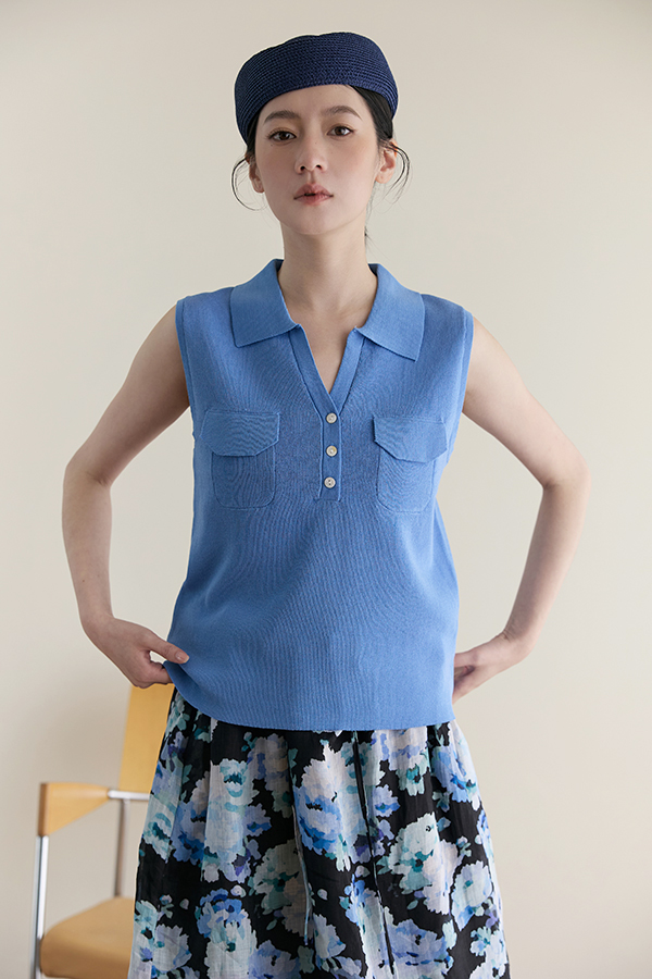 MOSDRESS 雙口袋針織翻領背心 針織紋理特寫