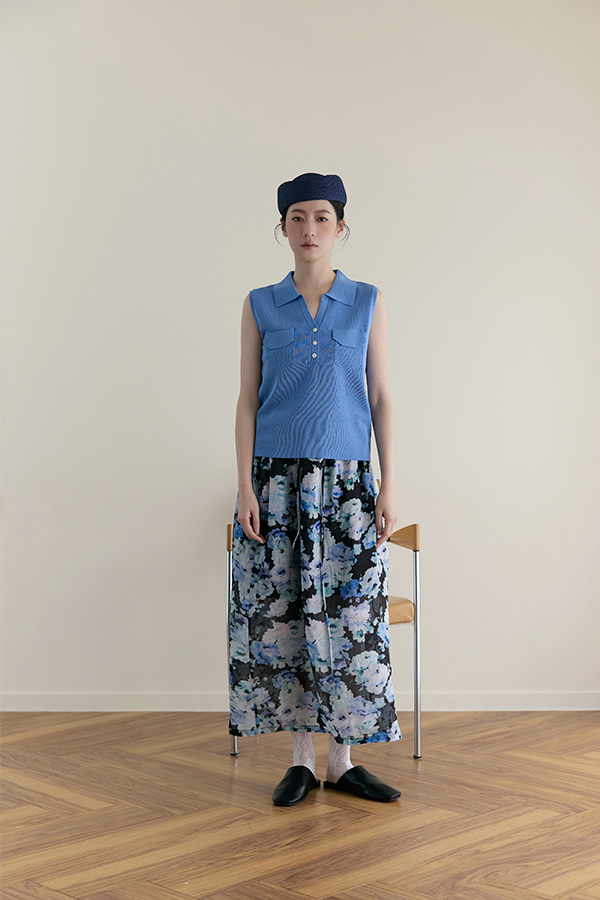 MOSDRESS 水彩感花朵抽繩半身裙 花卉圖案展示