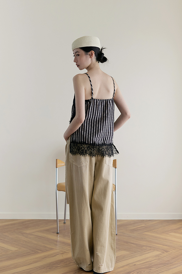 MOSDRESS 反摺刷破直筒牛仔寬褲 刷破細節展示