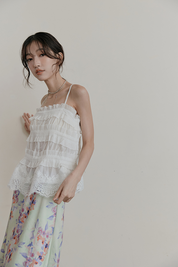 MOSDRESS 層次荷葉蕾絲細肩背心 夏日清爽背心造型