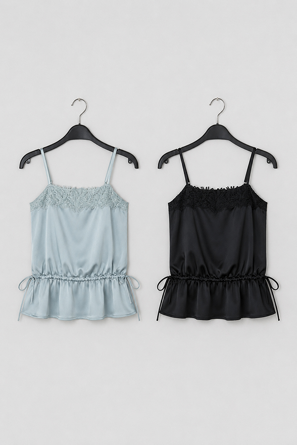 MOSDRESS 蕾絲緞面裙擺細肩背心 蕾絲緞面布料平拍細節