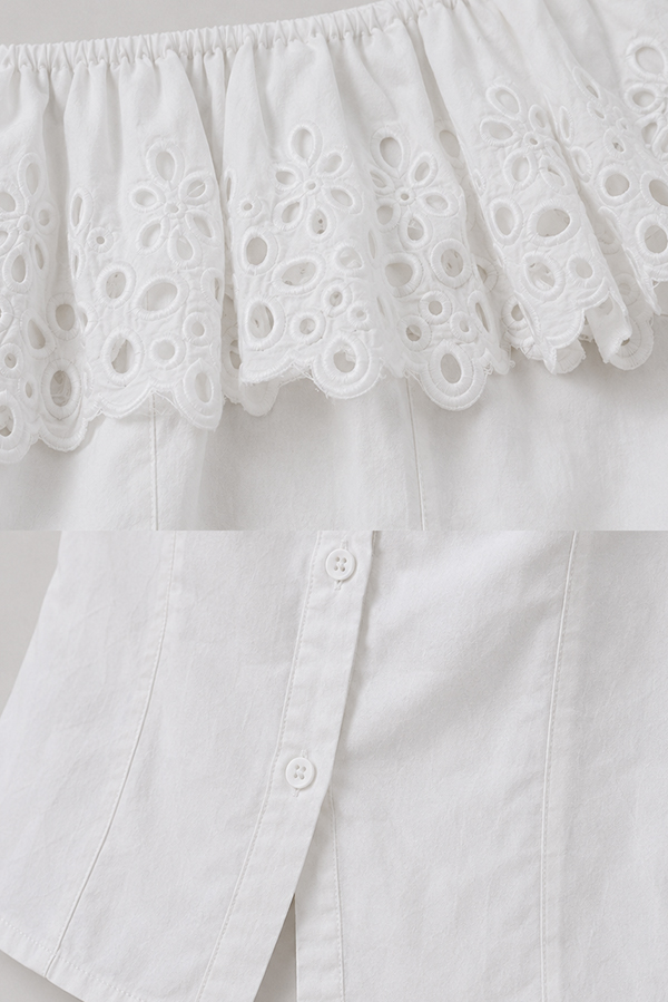 MOSDRESS 鏤空刺繡荷葉平口上衣 荷葉平口版型商品平拍