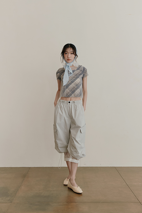 MOSDRESS 透膚網紗格紋短板上衣 格紋短版上衣夏日穿搭