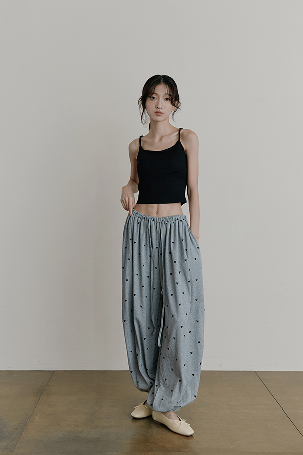 MOSDRESS 扭結美背Bra top愛心燈籠褲套裝 麻灰色休閒套裝穿搭