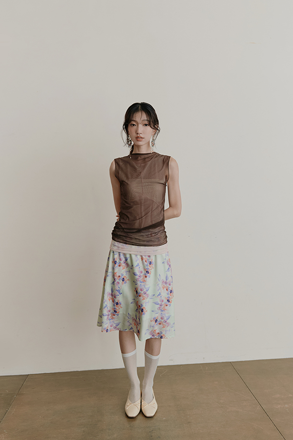 MOSDRESS 水彩感印花A字半身裙 水彩印花裙夏日穿搭