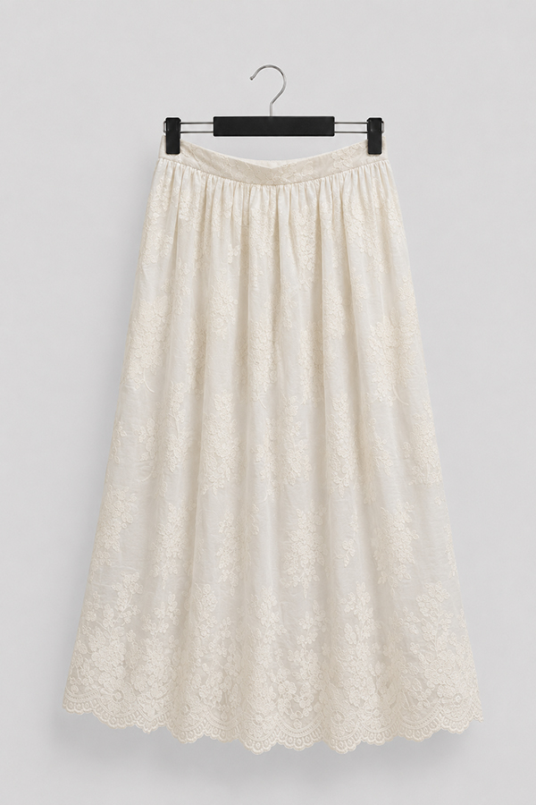 MOSDRESS 訂製刺繡蕾絲半身裙 刺繡蕾絲花紋平拍細節