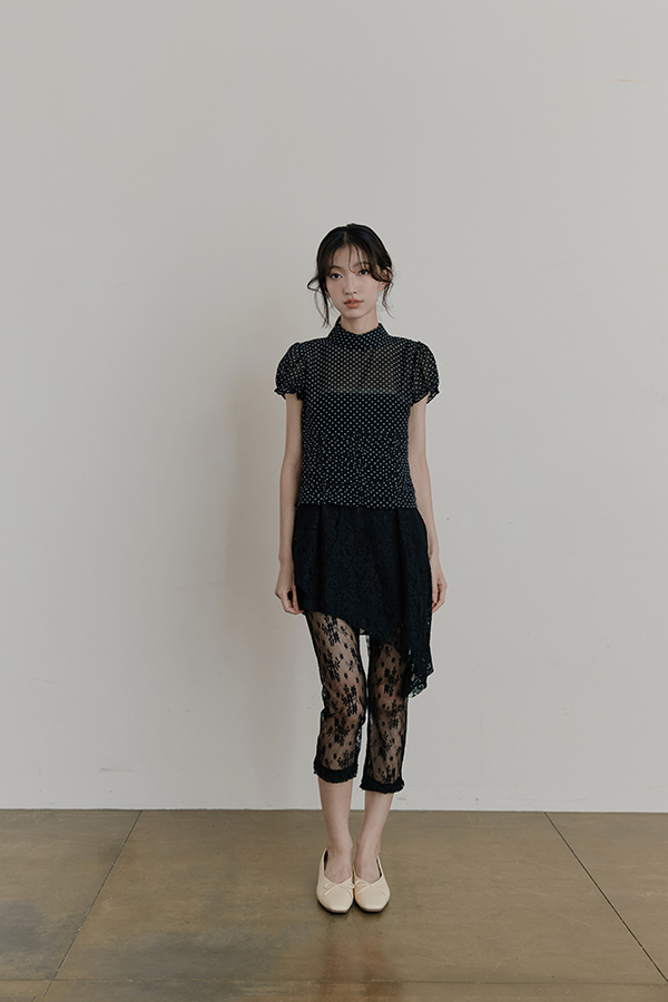 MOSDRESS 滿版蕾絲七分內搭褲 黑色蕾絲內搭褲個性穿搭