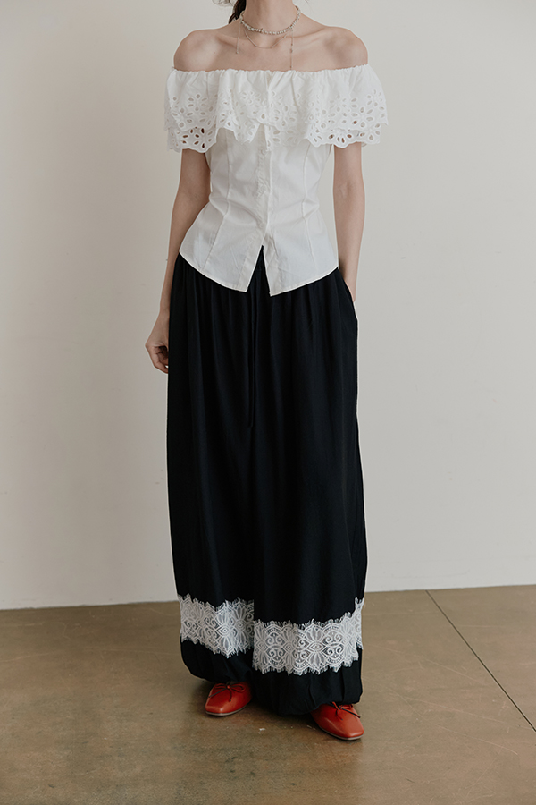 MOSDRESS 訂製蕾絲拼接燈籠褲 黑色燈籠褲個性休閒造型