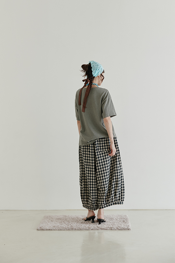 MOSDRESS 貓咪上衣格紋褲包套 麻灰印花上衣格紋褲休閒造型