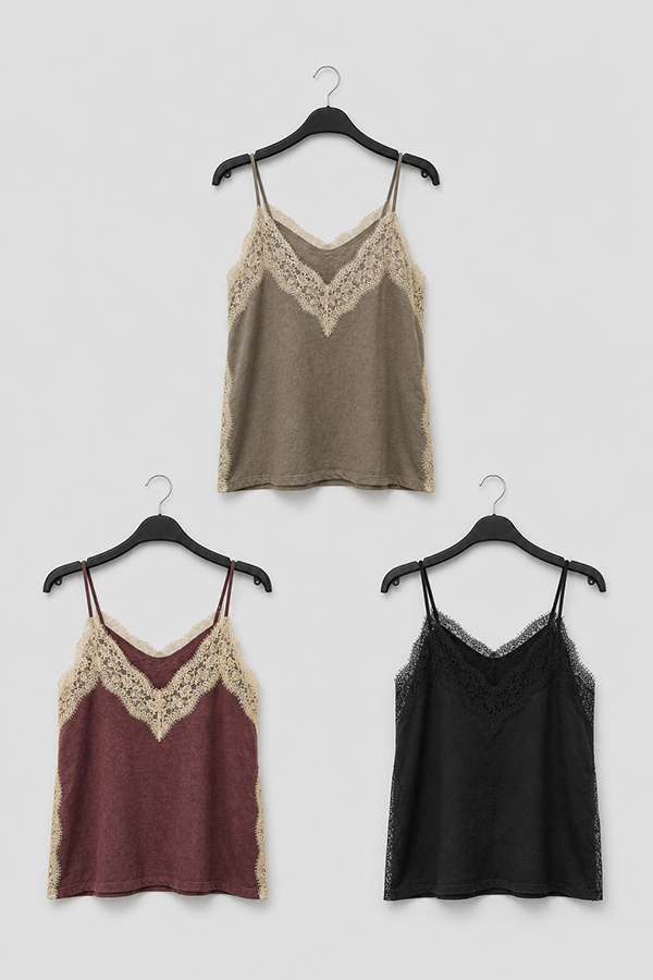 MOSDRESS 蕾絲滾邊細肩背心 商品剪裁與質感