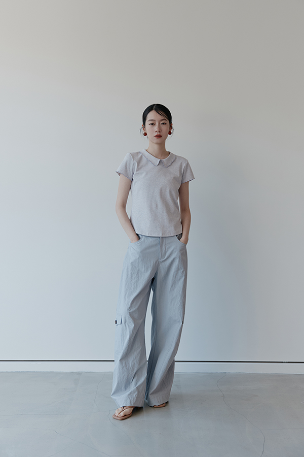MOSDRESS 花邊領短袖上衣 整體實穿造型