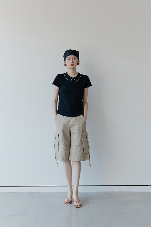 MOSDRESS 花邊領短袖上衣 穿著細節展示