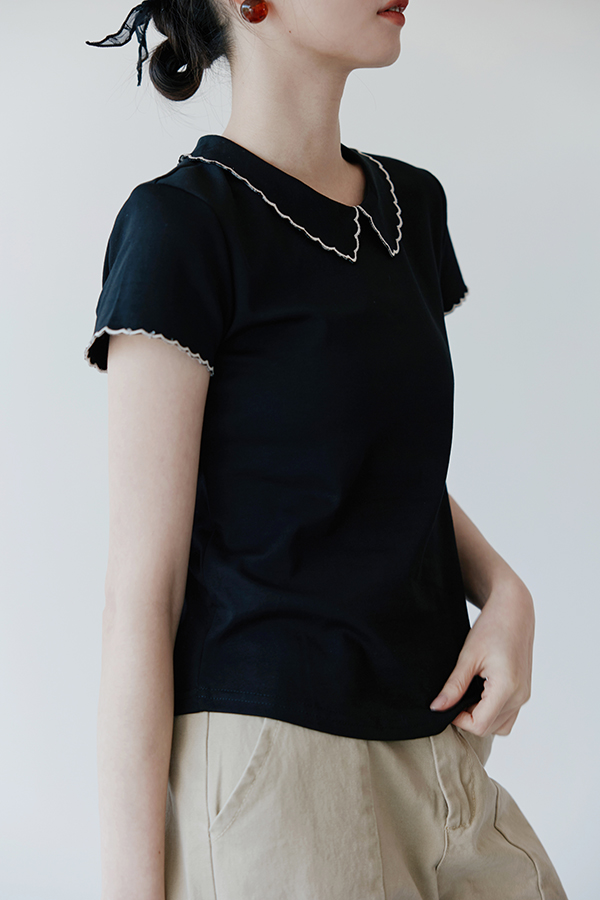 MOSDRESS 花邊領短袖上衣 不同搭配輪廓