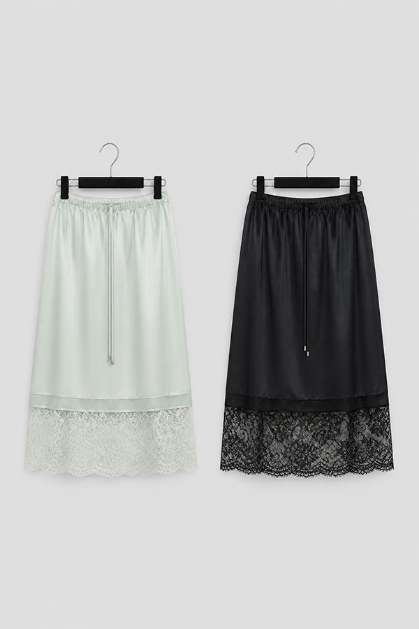 MOSDRESS 蕾絲滾邊緞面半身裙 商品組合平拍