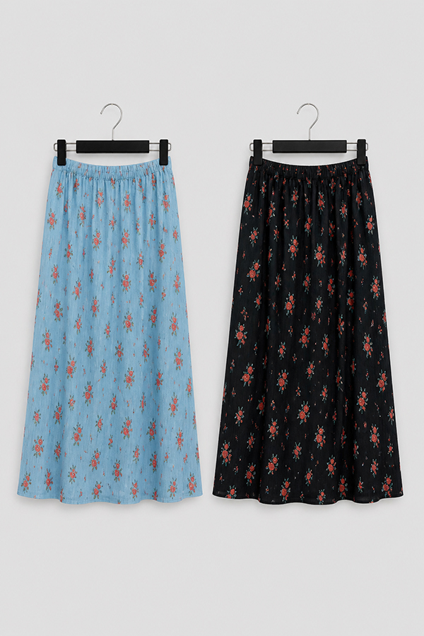 MOSDRESS 小紅花皺感紋理半身裙 商品平拍全貌