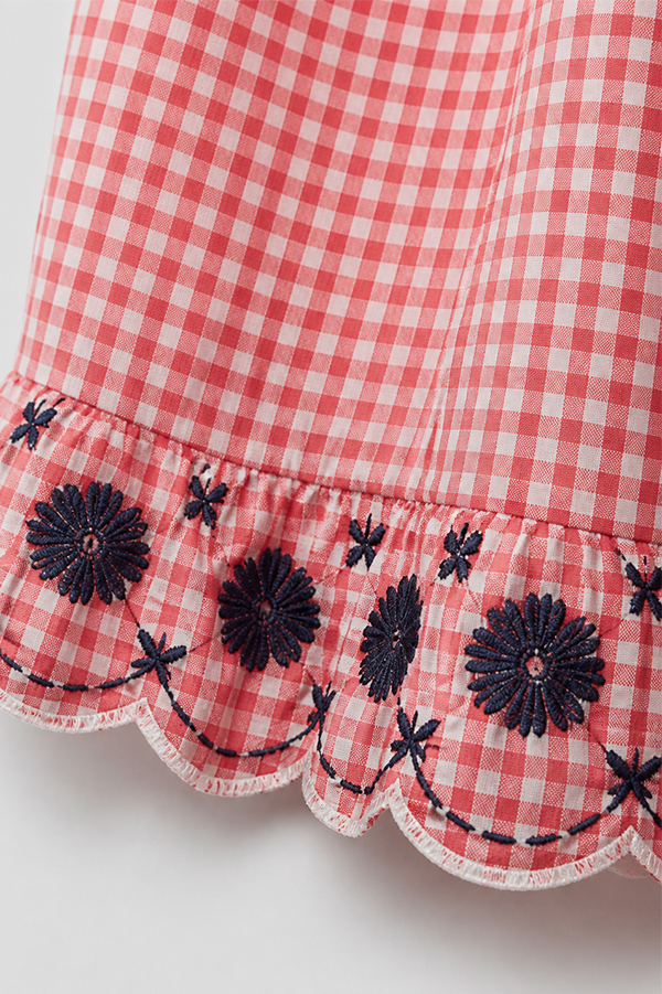 MOSDRESS 小花刺繡格紋寬褲 款式細節展示
