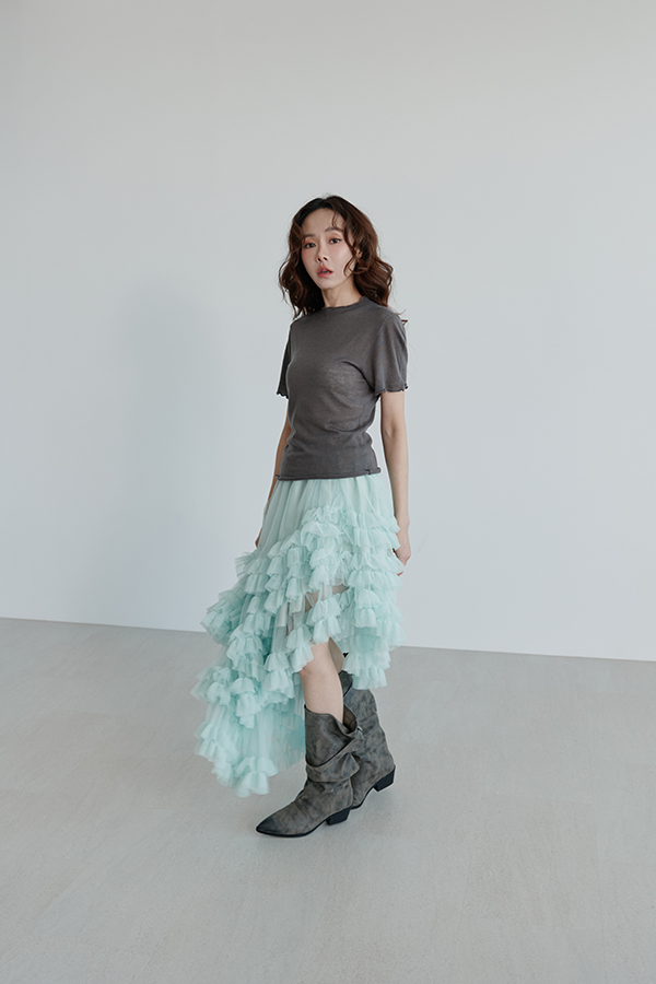MOSDRESS 波浪邊短袖針織上衣 造型層次近拍