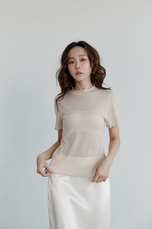 MOSDRESS 波浪邊短袖針織上衣 正面版型展示