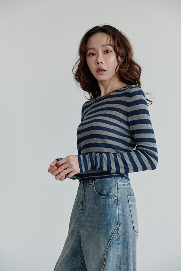 MOSDRESS 撞色條紋針織上衣 不同搭配輪廓