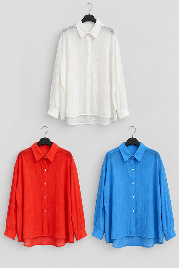 MOSDRESS 純色皺感寬鬆襯衫 商品穿搭展示