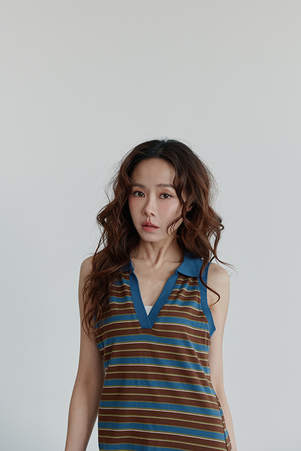 MOSDRESS 翻領條紋無袖長洋裝 另一組實穿搭配