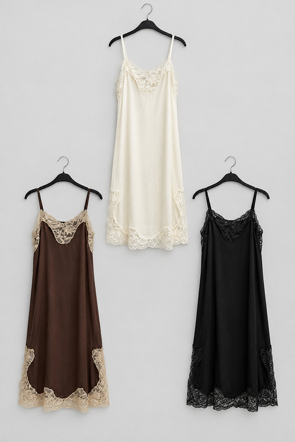 MOSDRESS 100%天絲蕾絲緞面細肩洋裝 商品細節展示