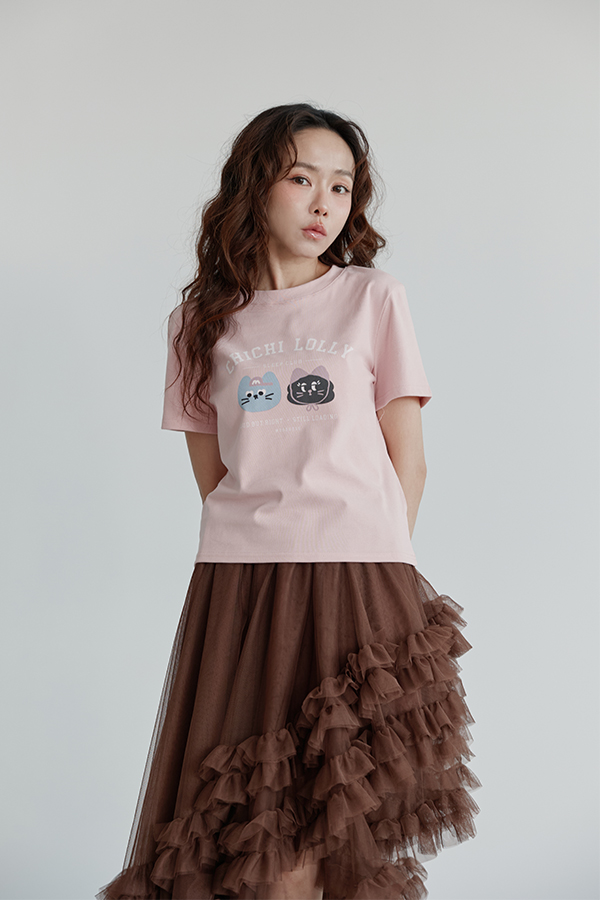 MOSDRESS 不規則荷葉網紗半身裙 造型層次近拍
